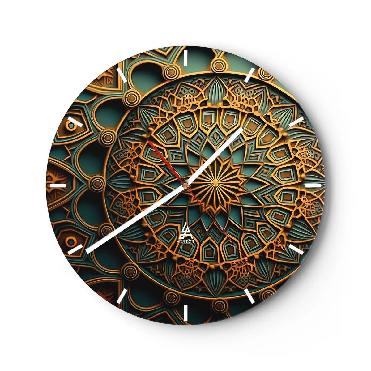 Nástěnné hodiny - Zlatá a tyrkysová mozaika v arabském stylu s geometrickým vzorem - 30x30cm - V arabském stylu - Moderní nástěnná dekorace do obývacího pokoje, kuchyně a ložnice ARTTOR