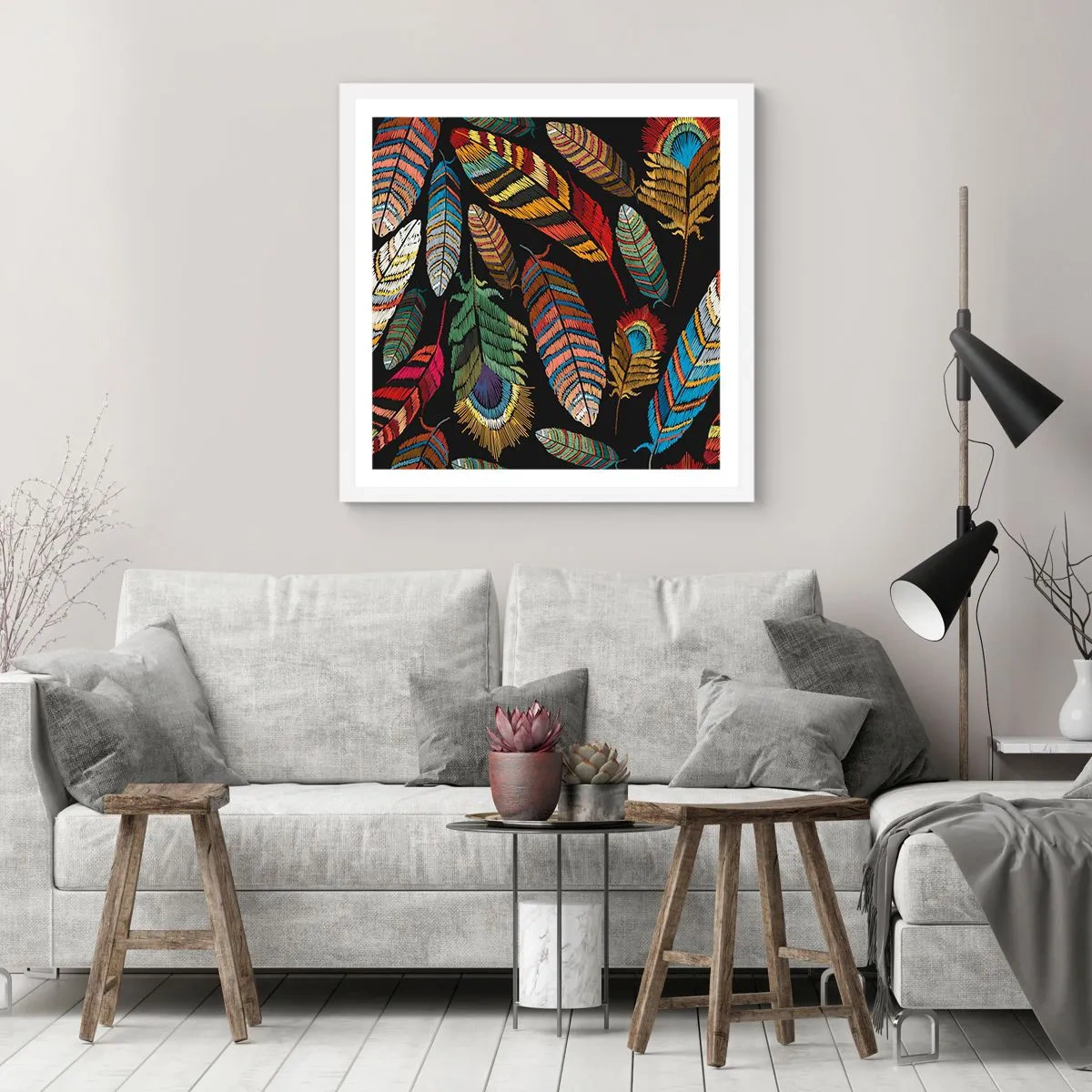 Plakát v bílém rámu - Ptačí karneval - 60x60 cm