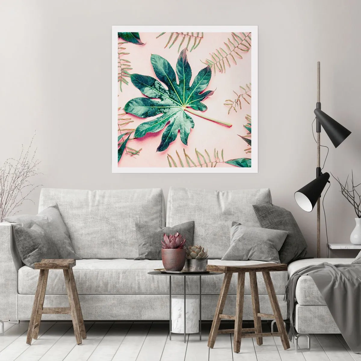 Plakát - Studie zelené na růžovém pozadí - 50x50 cm