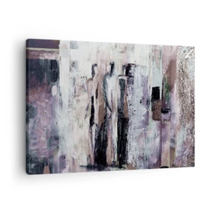 Obraz na plátně - Abstraktní kompozice se třemi postavami v pastelových barvách. - 70x50cm - Tajemná trojice - Moderní nástěnná dekorace do obývacího pokoje a ložnice ARTTOR