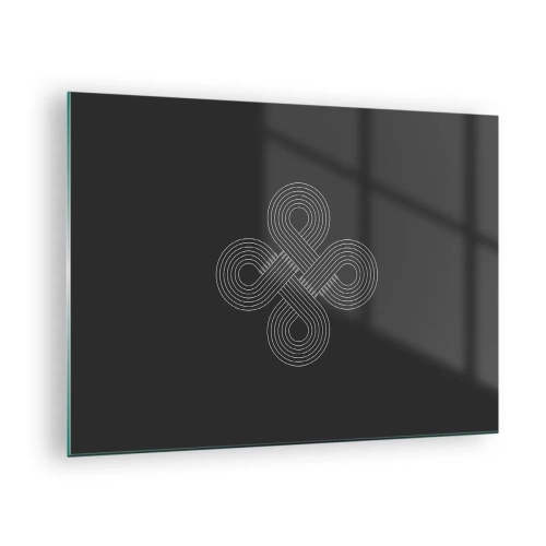 Obraz na skle - Minimalistický bílý keltský symbol na černém pozadí - 70x50cm - V keltském duchu - Moderní nástěnná dekorace do obývacího pokoje a ložnice ARTTOR