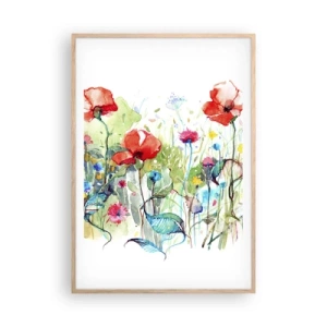Plakát v rámu světlý dub - Kvetoucí louka v květnu - 70x100 cm