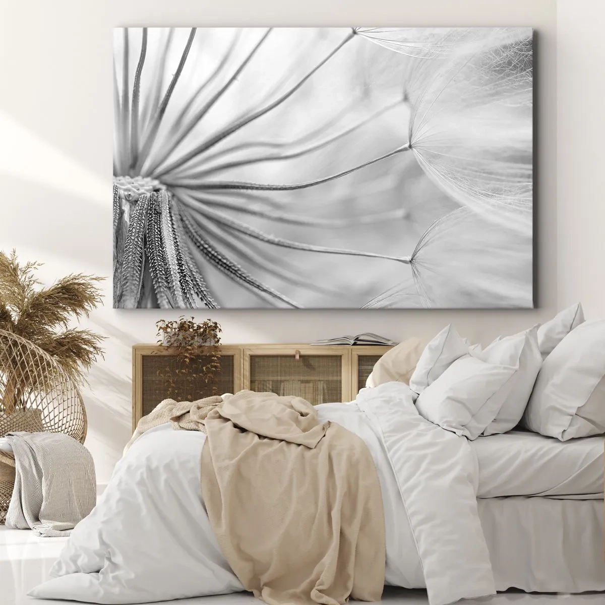 Obraz na plátně - Jemné pampelišky v černobílých tónech - 70x50cm - Pampelišky - Moderní nástěnná dekorace do obývacího pokoje a ložnice ARTTOR