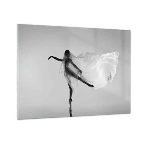 Obraz na skle - Silueta tanečnice s plovoucím závojem v pohybu - 70x50cm - Lehkost a půvab - Moderní nástěnná dekorace do obývacího pokoje a ložnice ARTTOR