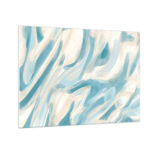 Obraz na skle - Abstraktní tahy štětcem v modrých a krémových barvách. - 70x50cm - Jarní závany - Moderní nástěnná dekorace do obývacího pokoje a ložnice ARTTOR
