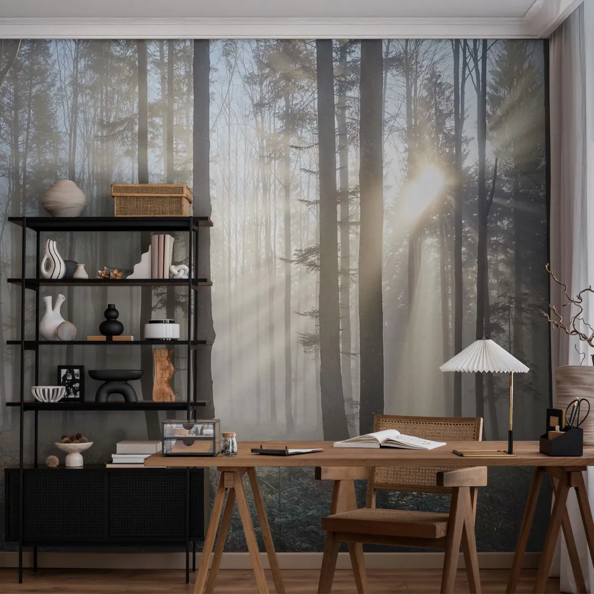 Fototapeta Samolepicí Deluxe Sticker - Mlha se také vzbudila - Krajina, Les, Mlha - 250x175 cm