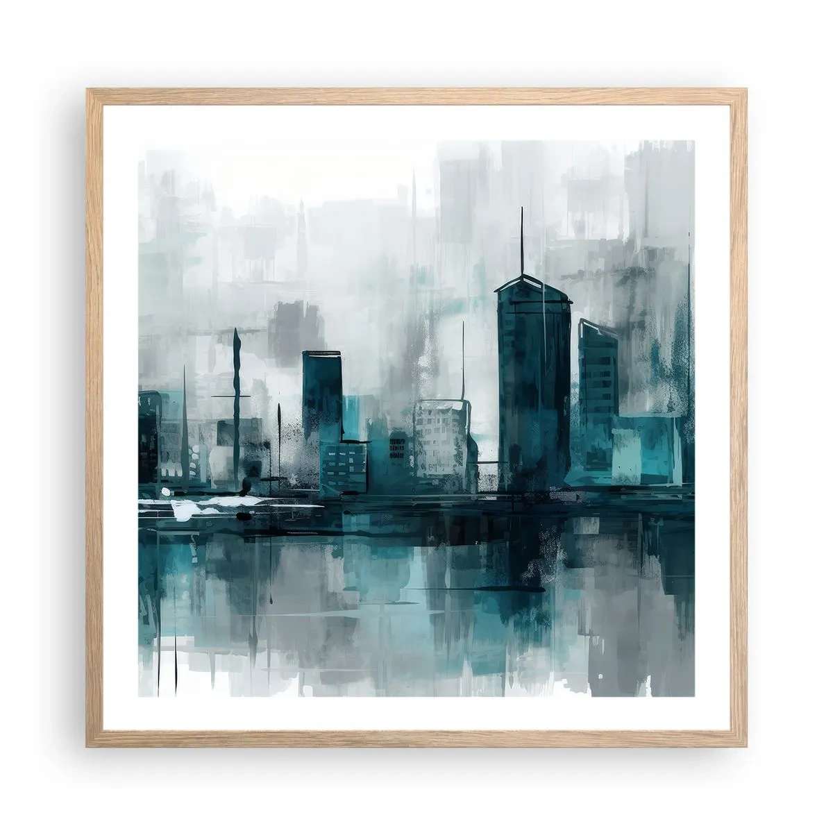 Plakát v rámu světlý dub - Město v barvě deště - 60x60 cm