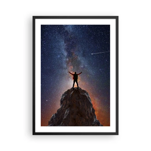 Plakát v černém rámu - Silueta na vrcholu skály s hvězdnou oblohou v pozadí - 50x70cm - Síla je se mnou! - Moderní nástěnná dekorace do obývacího pokoje a ložnice ARTTOR