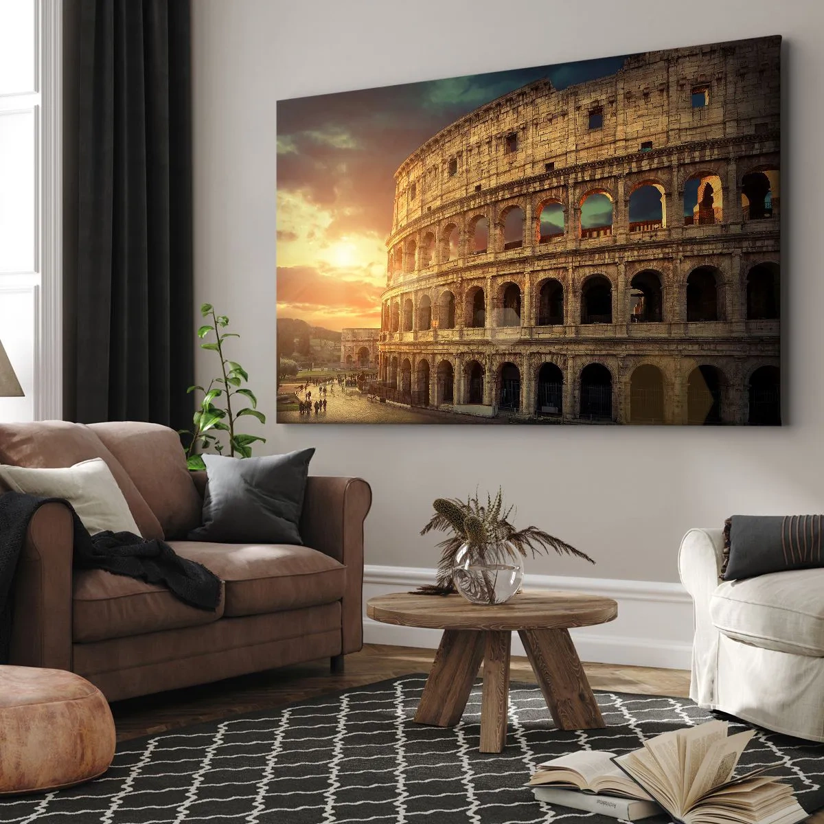 Obraz na plátně - Koloseum v Římě při západu slunce - 70x50cm - Kolosální dojem - Moderní nástěnná dekorace do obývacího pokoje a ložnice ARTTOR