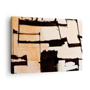 Obraz na plátně - Geometrické vzory v odstínech hnědé a béžové - 70x50cm - Avšak pořádek - Moderní nástěnná dekorace do obývacího pokoje a ložnice ARTTOR