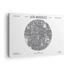 Obraz na plátně - Mapa Los Angeles v minimalistickém černobílém stylu - 70x50cm - Anatomie Los Angeles - Moderní nástěnná dekorace do obývacího pokoje a ložnice ARTTOR