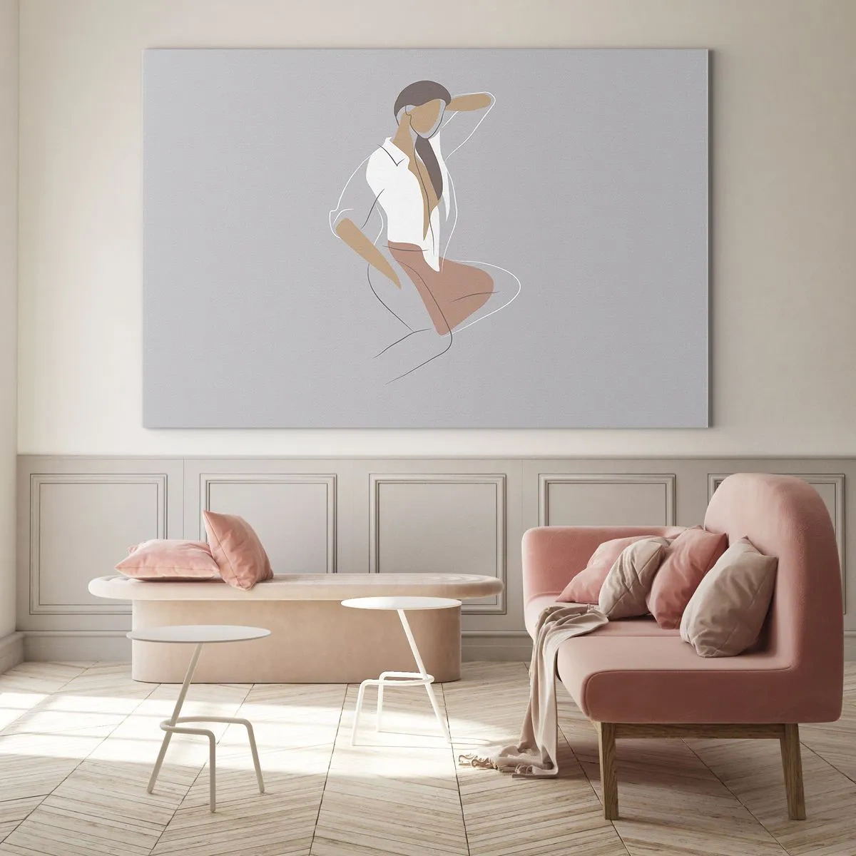 Obraz na skle - Ženská silueta v minimalistickém stylu - 70x50cm - Obrys půvabu - Moderní nástěnná dekorace do obývacího pokoje a ložnice ARTTOR
