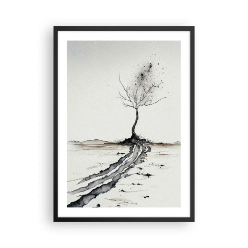 Plakát v černém rámu - Minimalistický strom s abstraktními kořeny - 50x70cm - Zimní melancholie - Moderní nástěnná dekorace do obývacího pokoje a ložnice ARTTOR