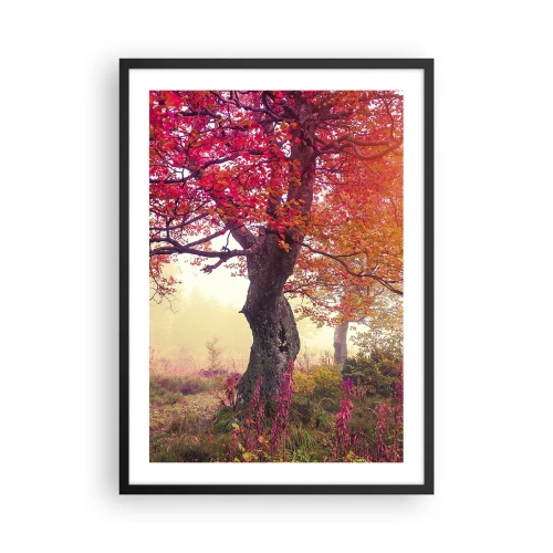 Plakát v černém rámu - Strom s červenými listy v podzimní krajině - 50x70cm - Šílenství rozkvětu - Moderní nástěnná dekorace do obývacího pokoje a ložnice ARTTOR