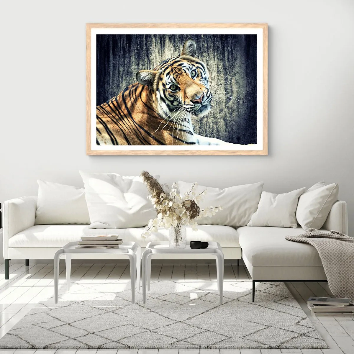 Plakát v rámu světlý dub - Portrét v pramenech světla - 91x61 cm