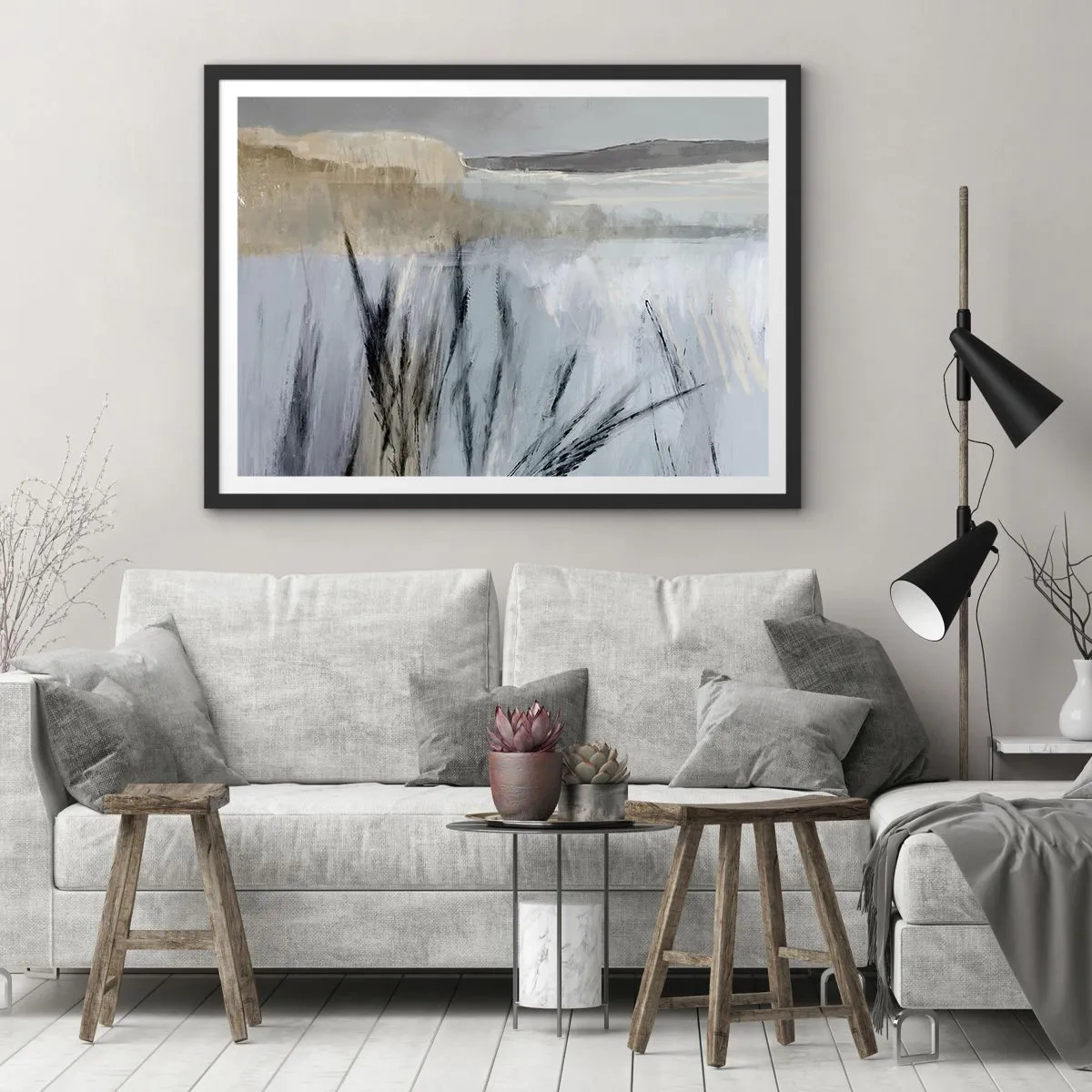 Plakát v černém rámu - Zimní pole - 70x50 cm