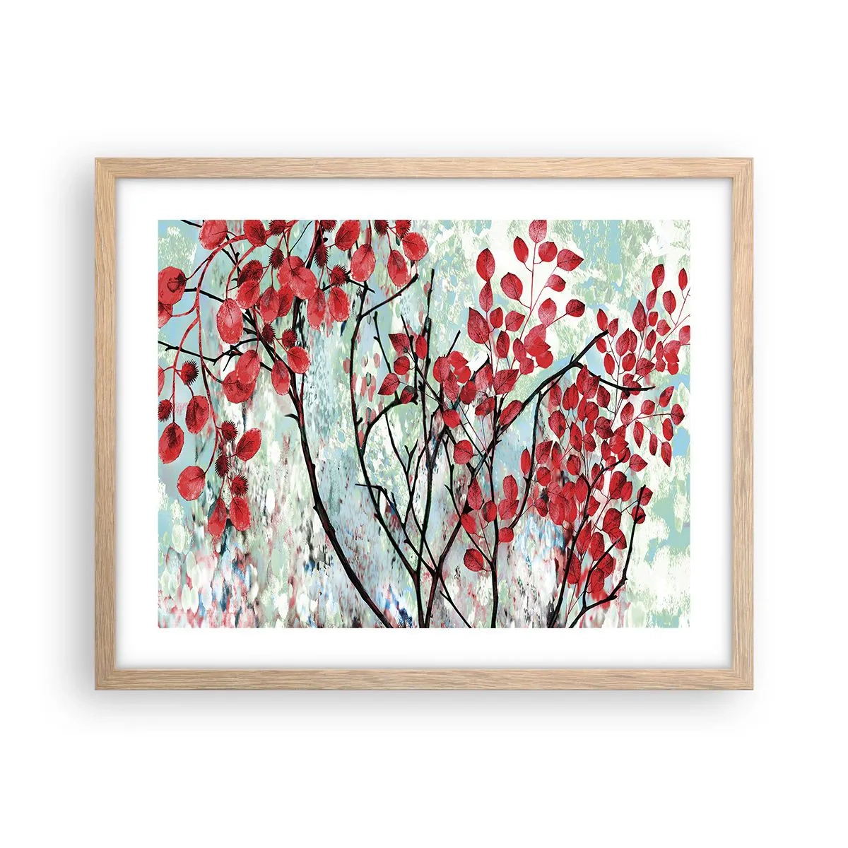 Plakát v rámu světlý dub - Strom v šarlatové - 50x40 cm
