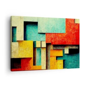 Obraz na plátně - Abstraktní geometrické tvary v zářivých barvách - 70x50cm - Festival pravých úhlů - Moderní nástěnná dekorace do obývacího pokoje a ložnice ARTTOR