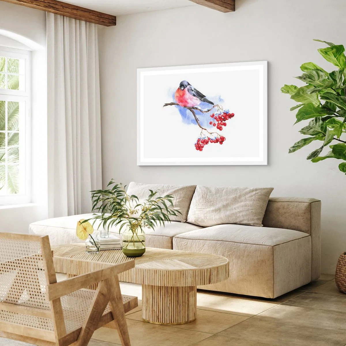 Plakát v bílém rámu - Barevná zima - 100x70 cm