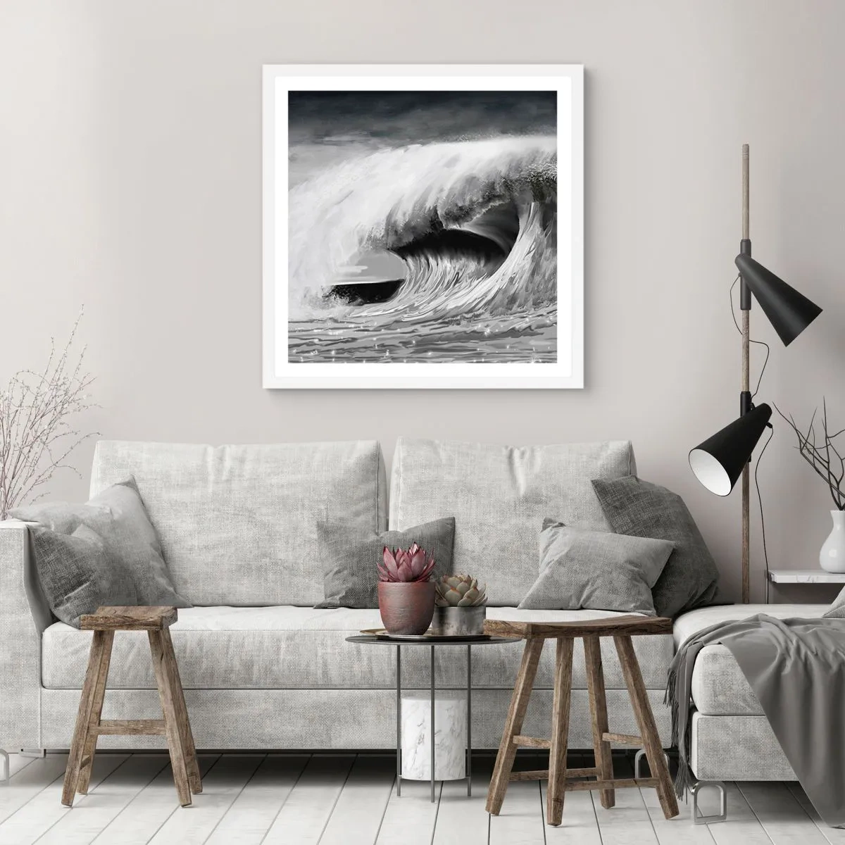 Plakát v bílém rámu - Hněv oceánu - 40x40 cm