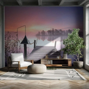 Fototapeta Samolepicí Deluxe Sticker - Z liliové mlhy… - Krajina, svítání, jezero - 250x175 cm