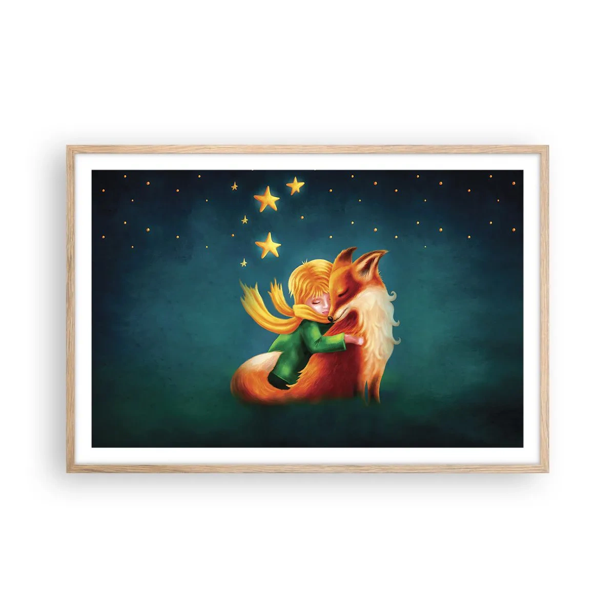 Plakát v rámu světlý dub - Malý princ - 91x61 cm