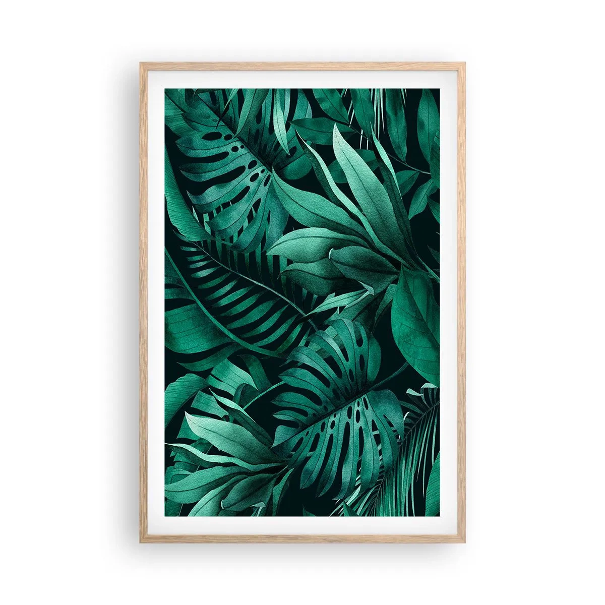 Plakát v rámu světlý dub - Hloubka tropické zeleně - 61x91 cm