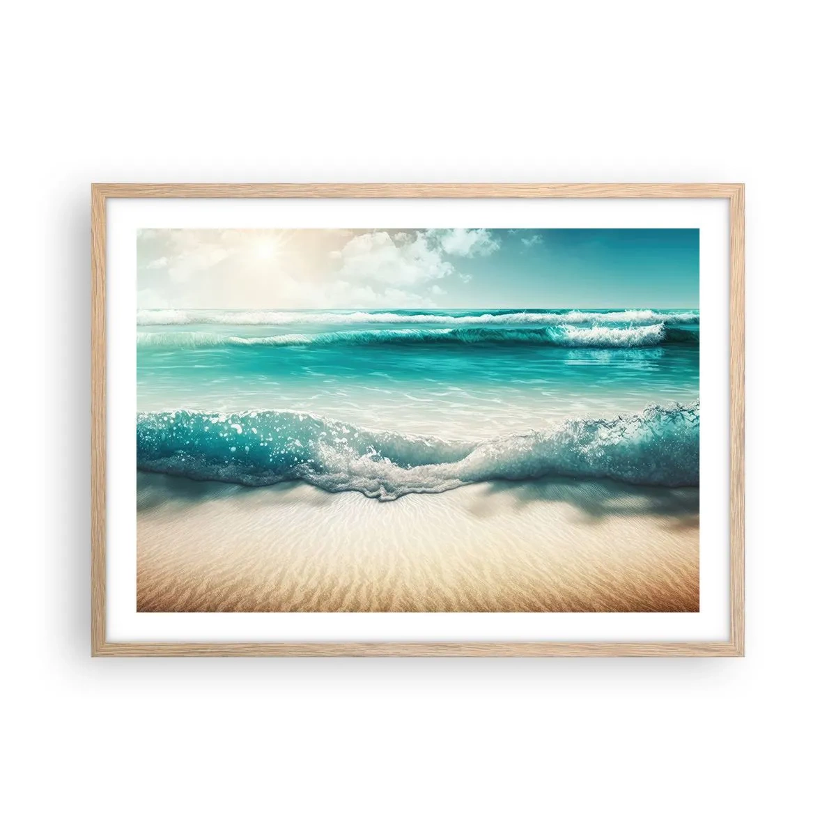Plakát v rámu světlý dub - Klid oceánu - 70x50 cm