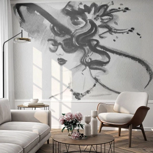 Fototapeta Samolepicí Deluxe Sticker - Dáma s charakterem - žena V Klobouku, ženská tvář, Černý a bílý - 100x70 cm