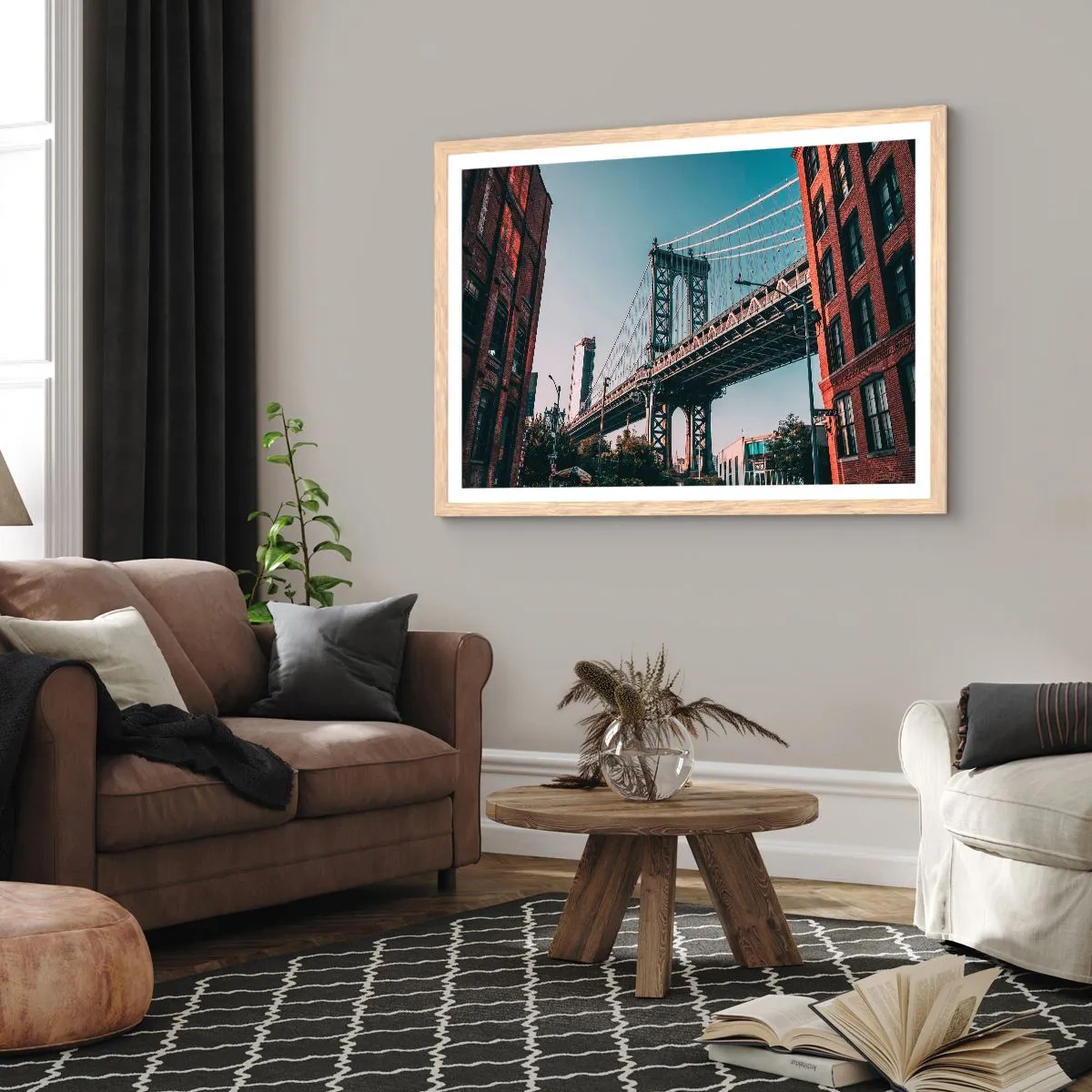 Plakát v rámu světlý dub - Nad vlnami města - 100x70 cm