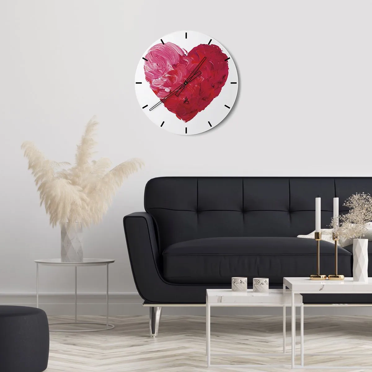 Nástěnné hodiny - Malované srdce v odstínech červené a růžové - 30x30cm - All you need is love - Moderní nástěnná dekorace do obývacího pokoje, kuchyně a ložnice ARTTOR
