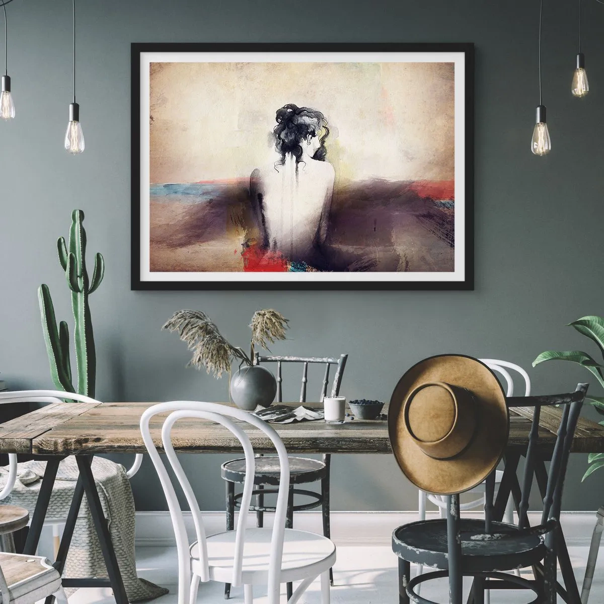Plakát v černém rámu - Jemné linie, oválné tvary - 100x70 cm