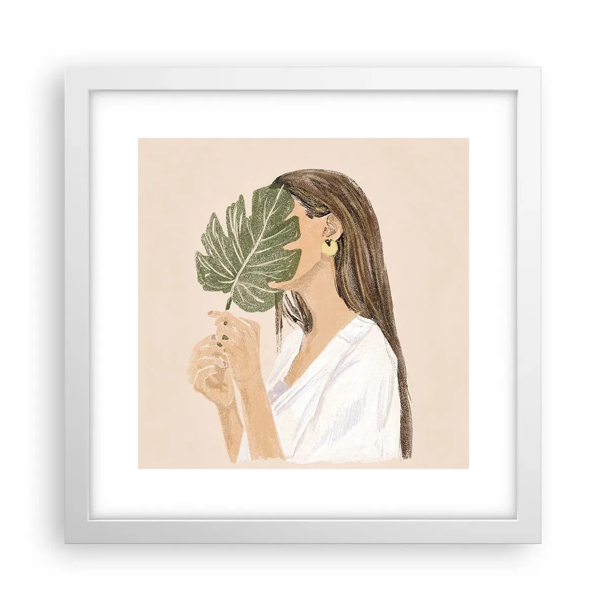 Plakát v bílém rámu - Tajemný portrét s vějířem - 30x30 cm