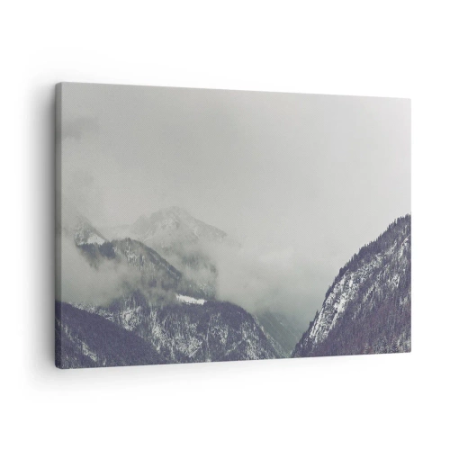 Obraz na plátně - Horské údolí zahalené v mlze v odstínech šedé - 70x50cm - Mlžné údolí - Moderní nástěnná dekorace do obývacího pokoje a ložnice ARTTOR