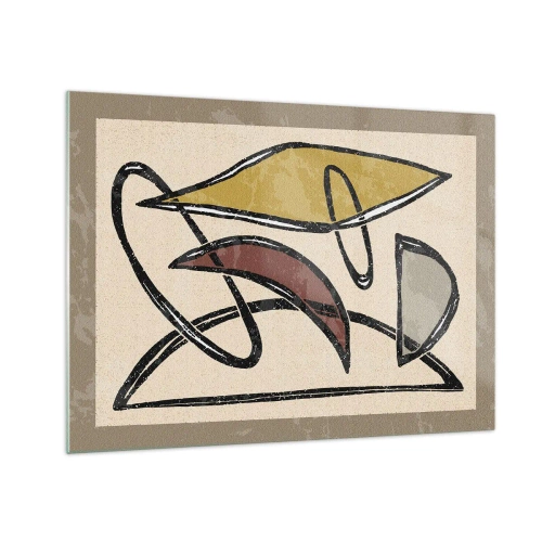 Obraz na skle - Geometrická abstrakce ve žluté a červené barvě - 70x50cm - Svisle a vodorovně - Moderní nástěnná dekorace do obývacího pokoje a ložnice ARTTOR