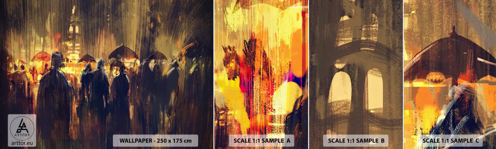 Vzor Fototapety Samolepicí Deluxe Sticker - Následovníci deště - Město, Lidé, Deštník - 100x30 cm