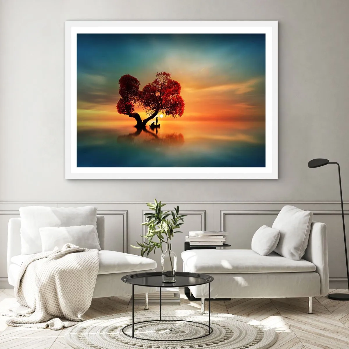 Plakát v bílém rámu - Voda a ticho vesmíru - 100x70 cm