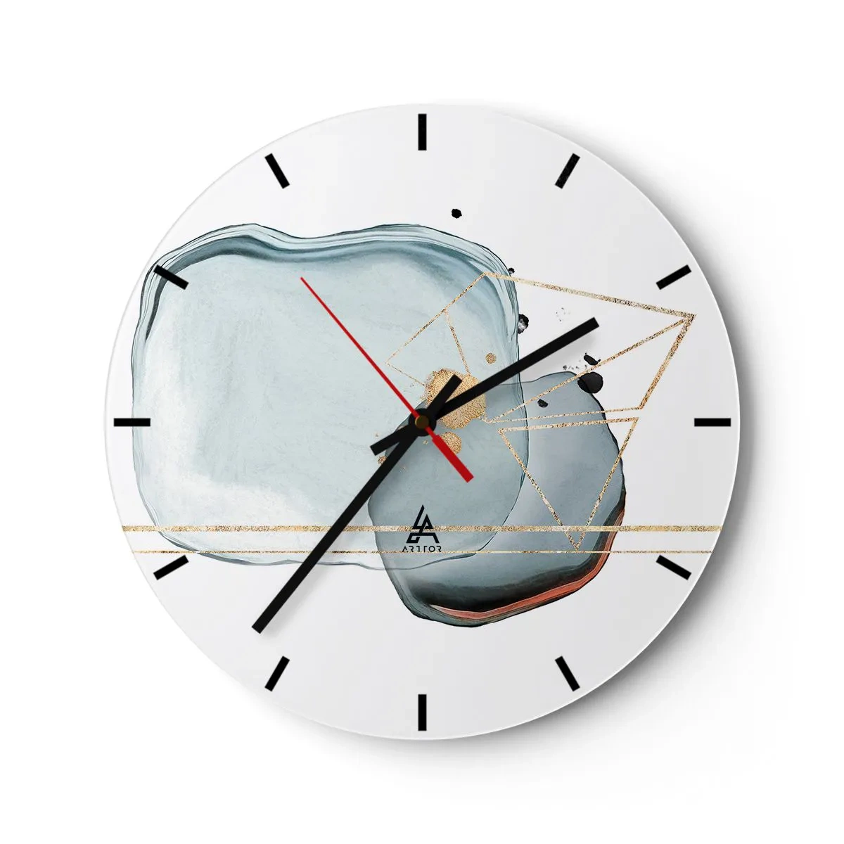 Nástěnné hodiny - Abstraktní kompozice v odstínech modré a zlaté - 30x30cm - Studie kapky - Moderní nástěnná dekorace do obývacího pokoje, kuchyně a ložnice ARTTOR