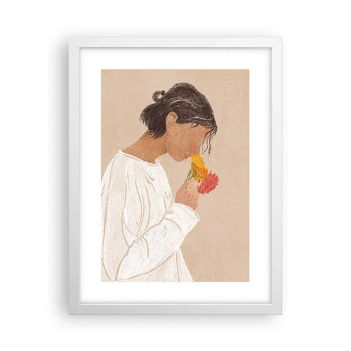 Plakát v bílém rámu - Dívka a květiny - 30x40 cm