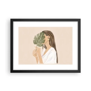 Plakát v černém rámu - Tajemný portrét s vějířem - 40x30 cm