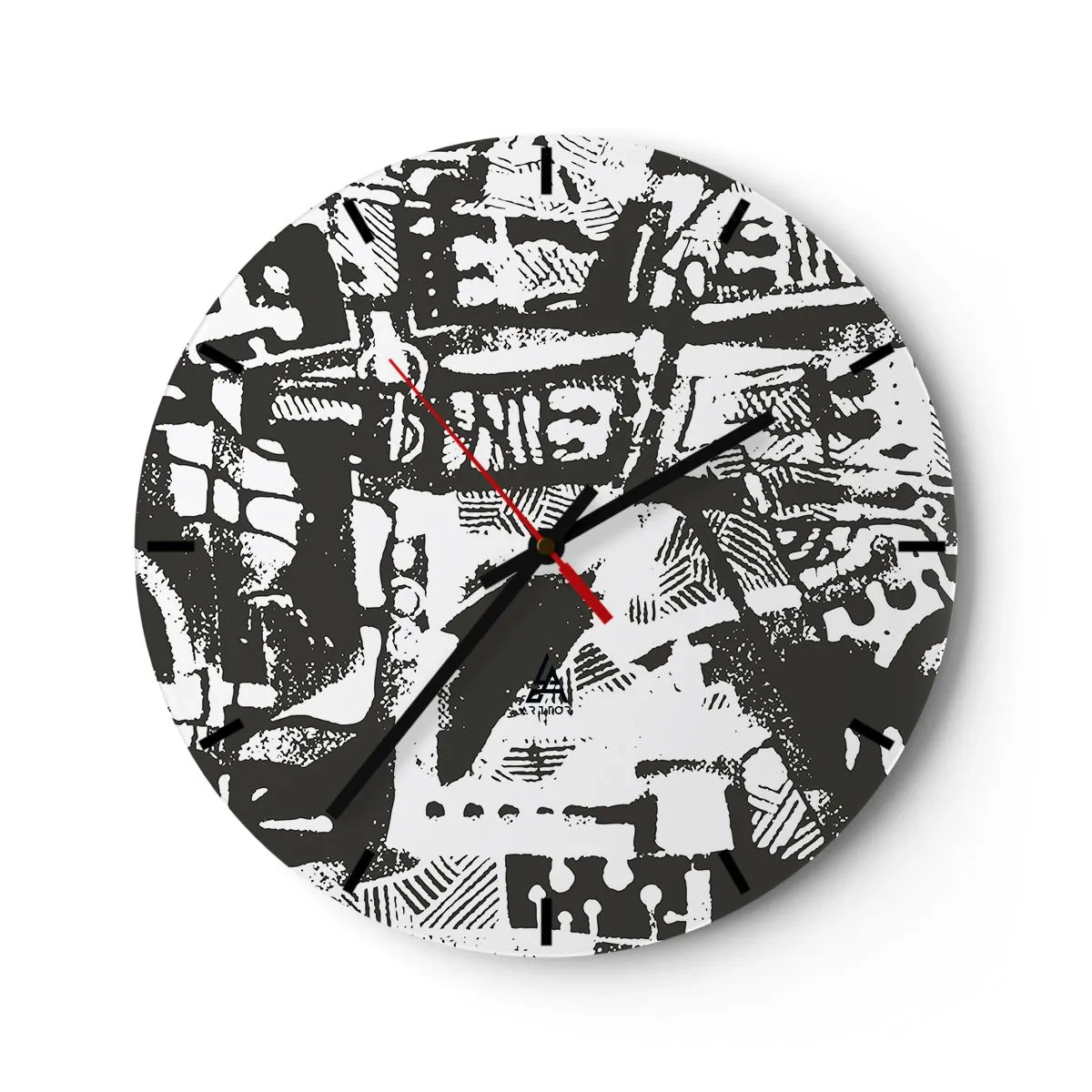 Nástěnné hodiny - Černobílý abstraktní vzor s geometrickými tvary - 30x30cm - Pořádek nebo chaos? - Moderní nástěnná dekorace do obývacího pokoje, kuchyně a ložnice ARTTOR