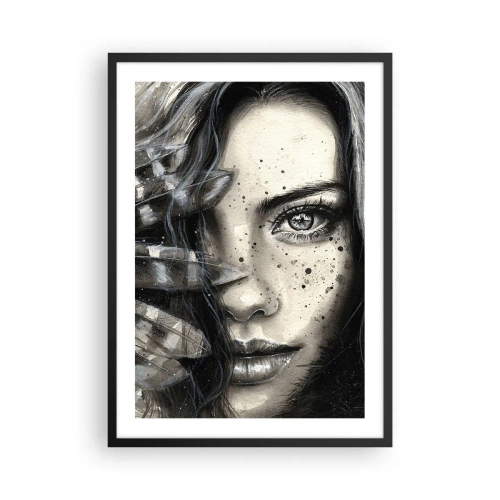 Plakát v černém rámu - Portrét ženy v monochromatickém stylu - 50x70cm - Divoká krása - Moderní nástěnná dekorace do obývacího pokoje a ložnice ARTTOR