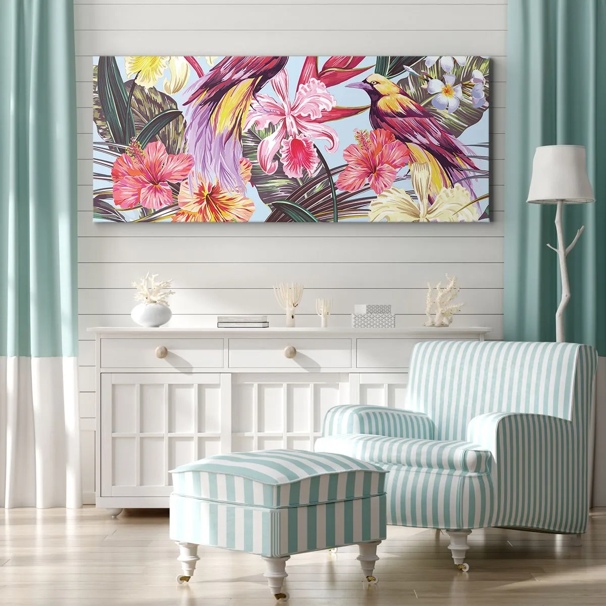 Obraz na plátně - Plátky a pírka - 100x40 cm