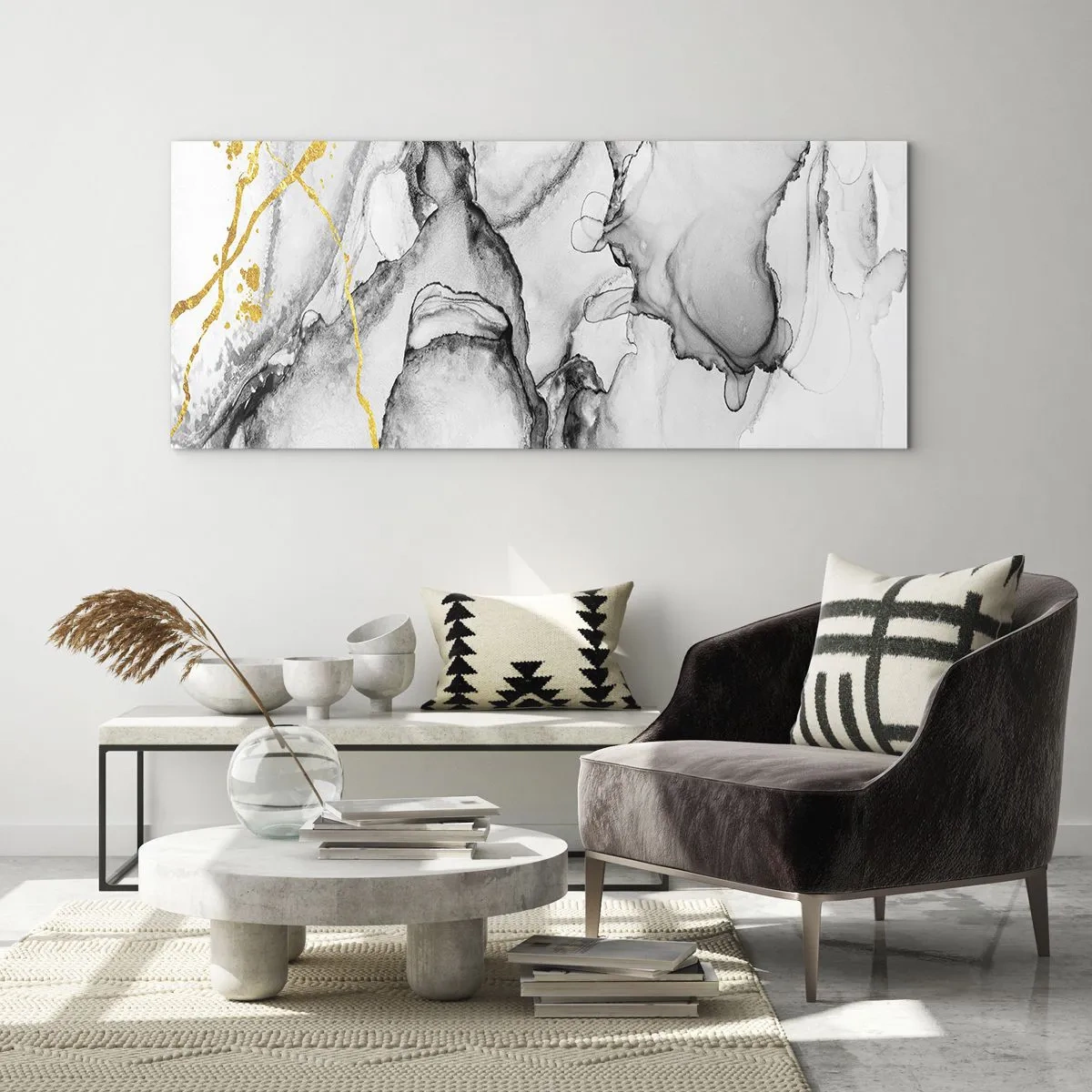 Obraz na skle - Kompozice se zlatým motivem - 100x40 cm