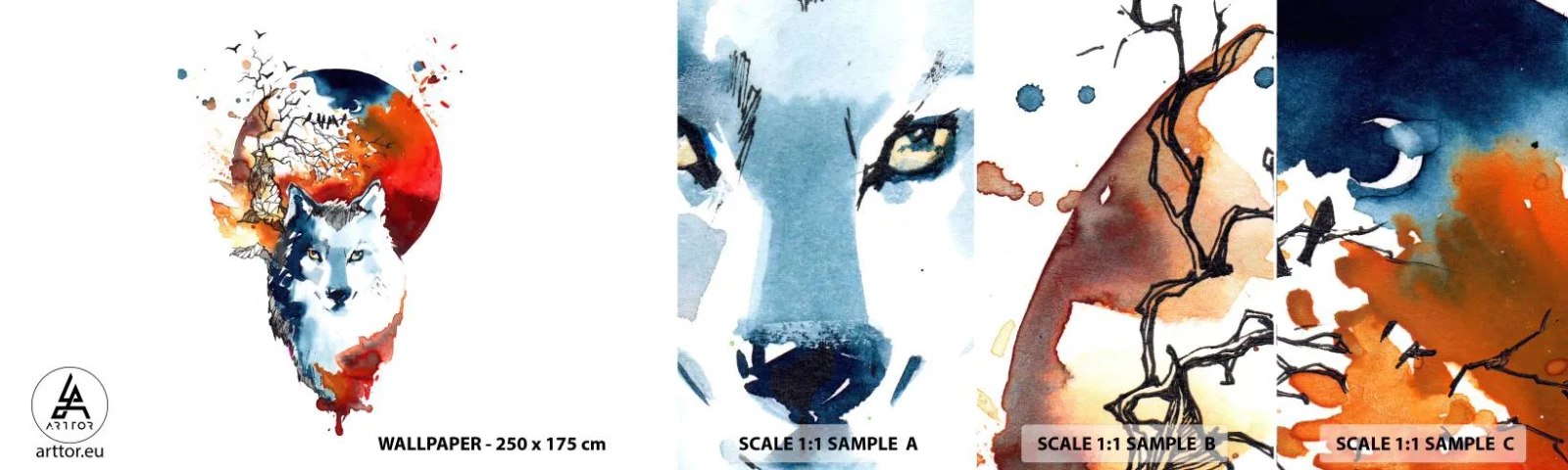 Vzor Fototapety Samolepicí Deluxe Sticker - Nosem na skle - Abstrakce, Zvířata, Vlk - 100x30 cm