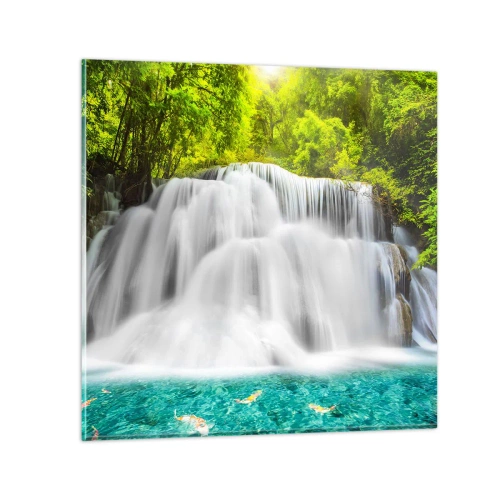 Obraz na skle - Zpěněným vodopádem od zeleně k modré - 60x60 cm