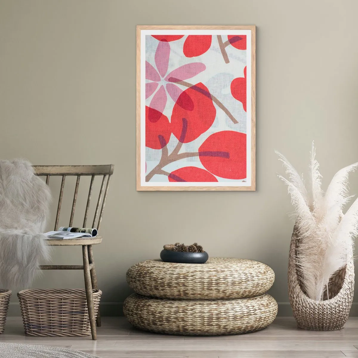 Plakát v rámu světlý dub - Květinová kompozice v růžové - 70x100 cm