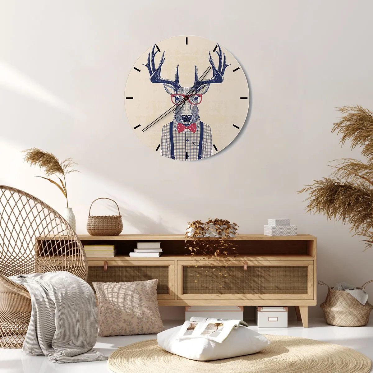 Nástěnné hodiny - Stylové hodiny s obrázkem jelena s brýlemi a motýlkem - 30x30cm - Zábavná extravagance - Moderní nástěnná dekorace do obývacího pokoje, kuchyně a ložnice ARTTOR