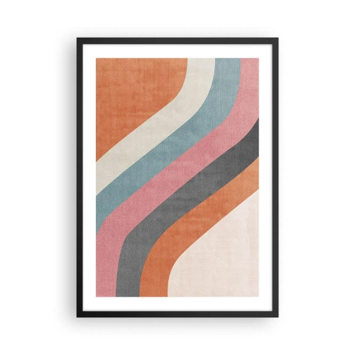 Plakát v černém rámu - Geometrické retro pruhy - 50x70cm - Diagonální kompozice – pohyb - Moderní nástěnná dekorace do obývacího pokoje a ložnice ARTTOR