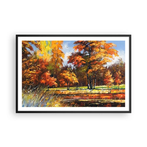 Plakát v černém rámu - Krajinka ve zlaté a hnědé - 91x61 cm